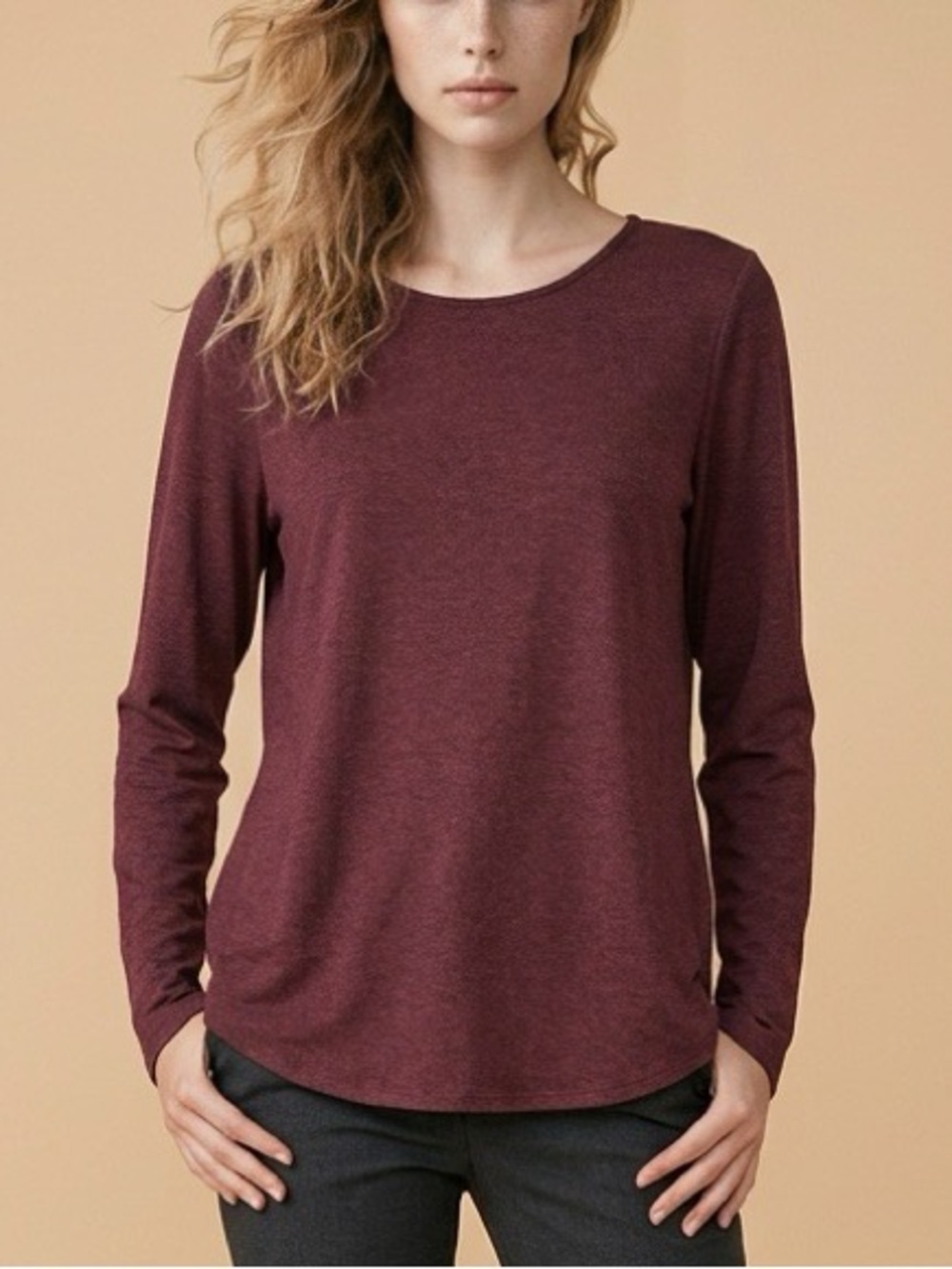 Market & Spruce Long-Sleeve Crewneck Top in Deep Burgundy